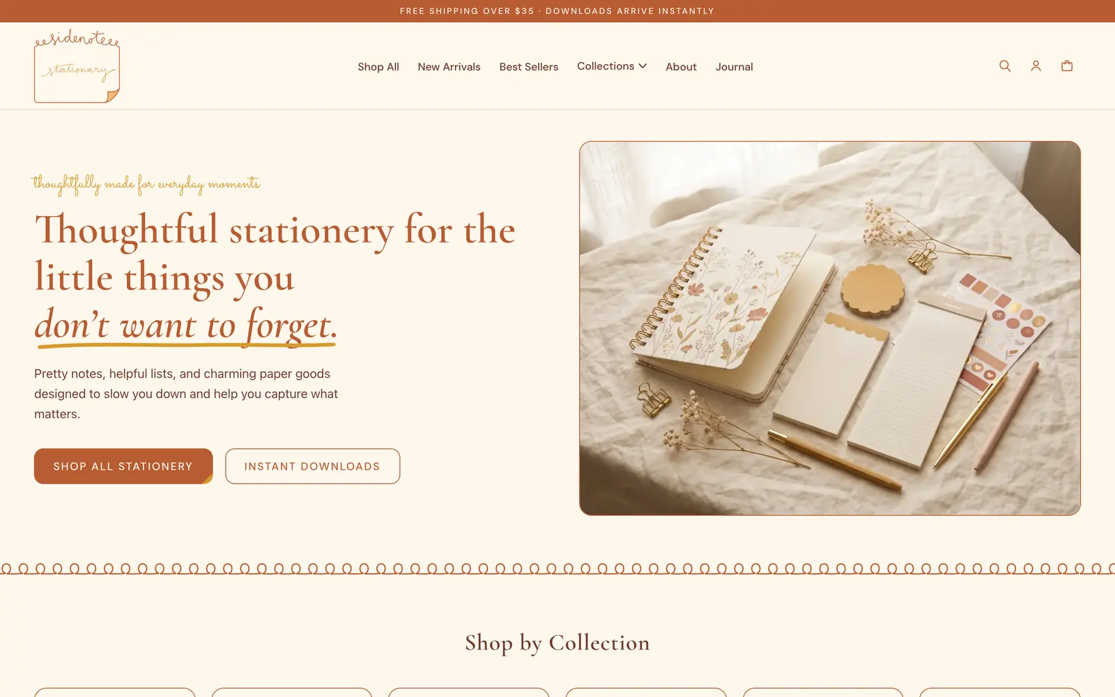 The Sidenote Stationary website