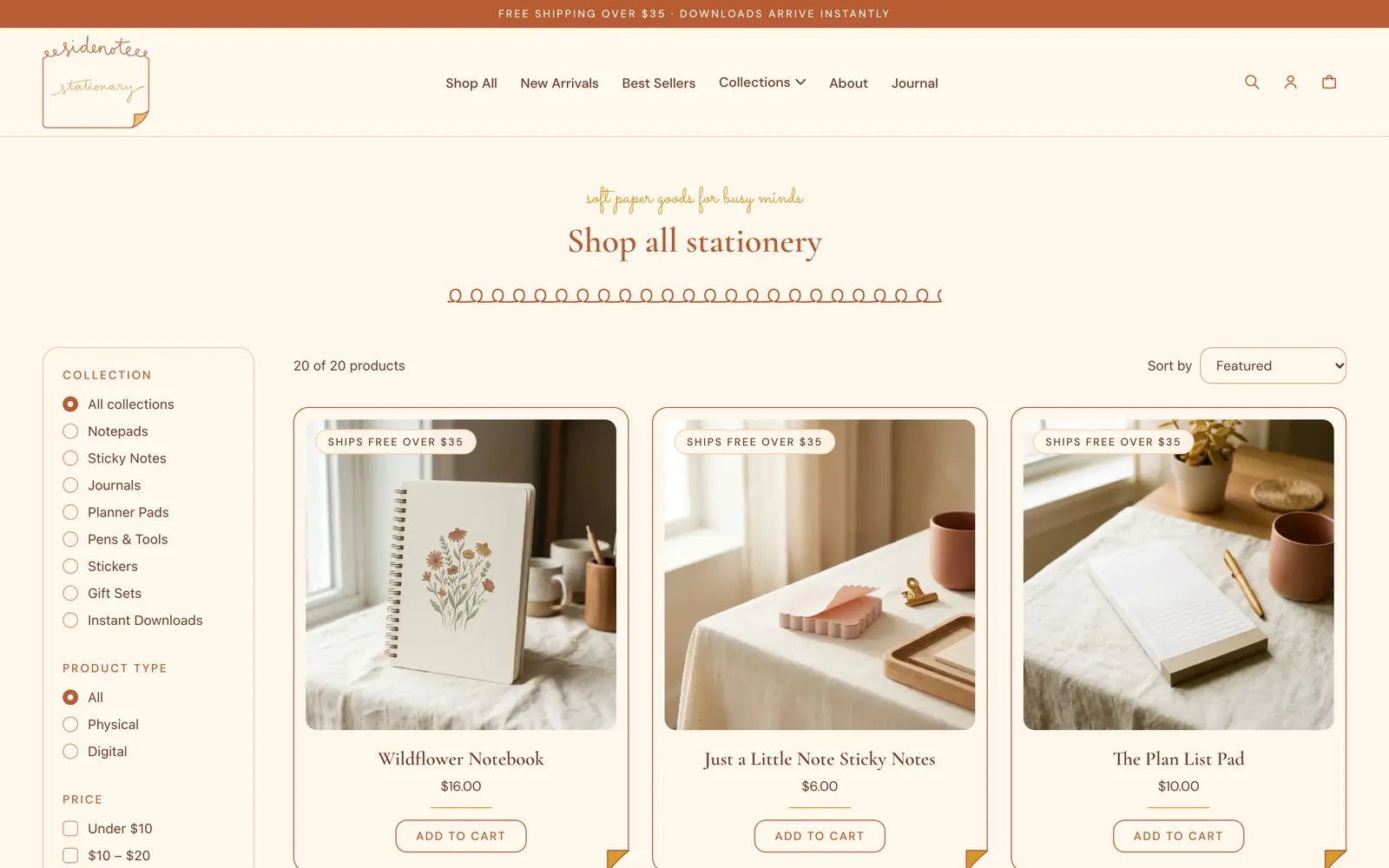 Deeper into the Sidenote Stationary website